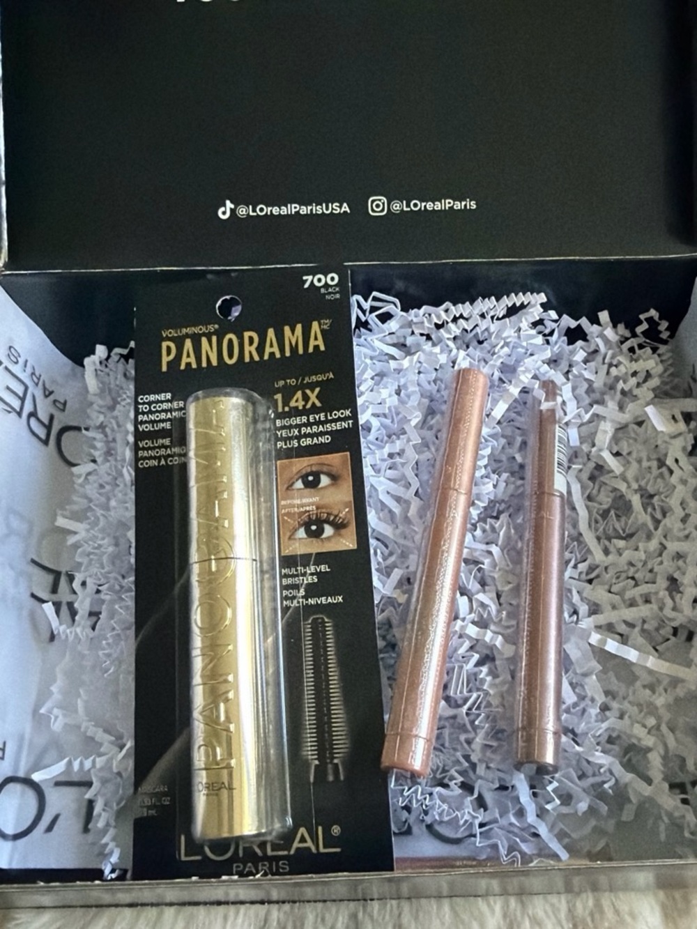 L'Oreal Gold Mascara with Rose Gold Eye Pens